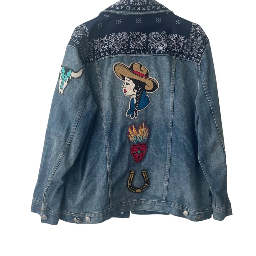 Custom Patch Western Denim Jean Jacket - Picture 1 of 12